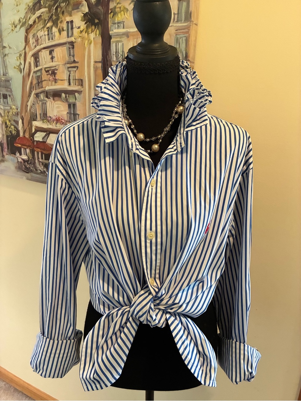 Ralph Lauren Blue & White Vertical Stripe Button-Down Shirt